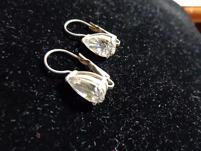 Vintage Sterling Silver Pierced Earrings With Tear Drop Faux Diamond • $7