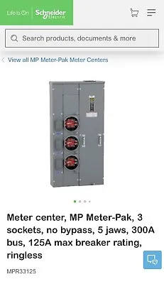 Square D MPR33125 RINGLESS 125A / 300 Amp Feed W/3 Gang Meter Socket Position • $1999.99