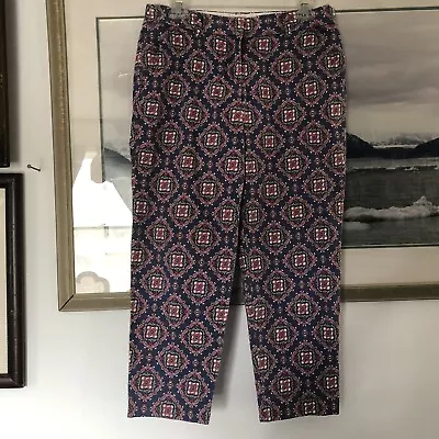 J Crew Paisley Printed Skimmer Crop Pants Blue Pink Sz 6 A3198 • $9.25