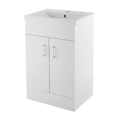 Nuie Eden Floor Standing 2-Door Vanity Unit And Basin 2 Gloss White 500mm • £165.95