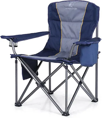 $51.99 • Buy Folding Camping Chair Heavy Duty Outdoor Chair Oversized With Cup Holder Blue