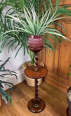 Vintage Victorian Oak Barley Twist Wooden Jardiniere Plant Candle Stand 26  H • £49.99