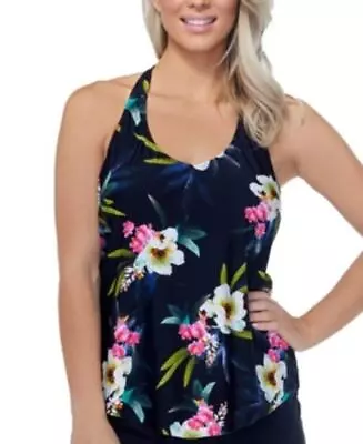 $35 Island Escape Tahiti Beach Printed T-Back Underwire Tankini Top Size 8 • $21.59