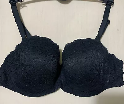 M&S UNDERWIRED STRAPLESS PADDED LACE BALCONY BRA In BLACK Size 36C • £12.99