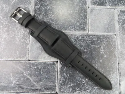 German Military Aviator Watch Strap Army Leather Cuff Watch Band Bund Black BK • $34.99