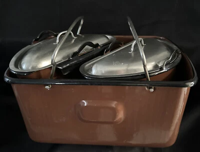 $24.95 • Buy Camping Picnic 5 Pc Vintage Cook Set Brown Enamelware Dark Trim Outdoor Vintage