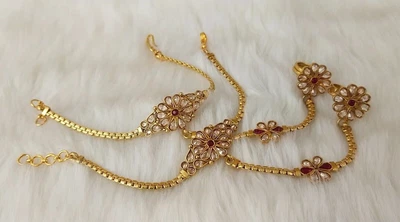 £27.98 • Buy Indian Jewelry Hath Punja Bollywood Ethnic Gold Plated Bracelet With Rings