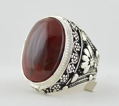 Yemeni Red Zafarani Aqeeq Agate Islamic Silver Aqiq Men Ring خاتم عقيق زعفراني • $129