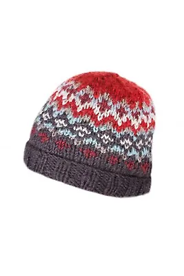 Pachamama Clifden Beanie Hand Knitted Sherpa Fleece Lined Headband Wool Red • £18.95