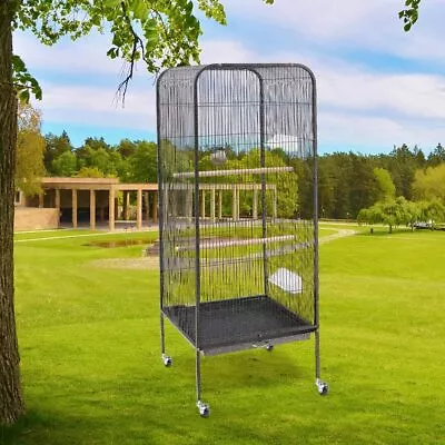 Large Metal Parrot Bird Cage With Wheel Macaw Aviary Finch Cage And Perch Stand • £62.95