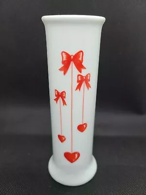 Vintage FTD Valentine Bud Vase Bows & Hearts Vase Red Dual Sided Cylindrical  • $8.95