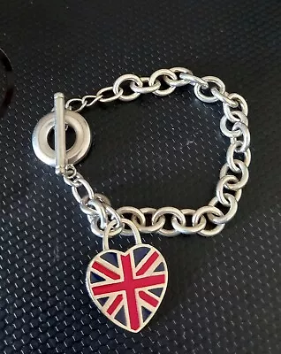 Stamped 925 Silver UK Britain Union Jack Heart 7  Bracelet • £11.99