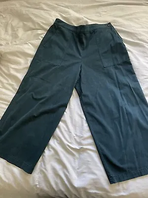 £30 • Buy Oska Teal Soft Cotton Mix Stretchy Wide Leg Trousers Size 4 UK 16 18