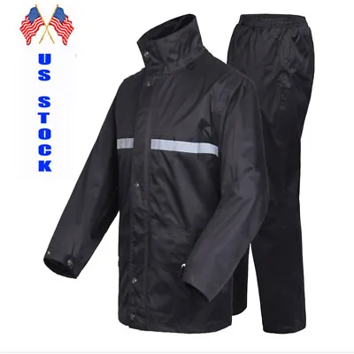 Safety Rain Suits Black Motorcycle Raincoat Suit Waterproof Fishing Pants US • $22.79