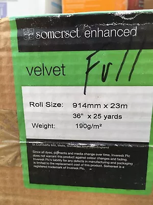 Sumerset Velvet Ink Jet Paper 36 X75' • $135