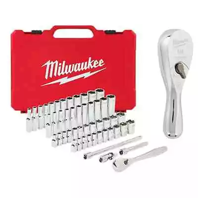 Milwaukee Ratchet + Socket Mechanics Tool Set 1/4  W/ Stubby Ratchet (51-Pcs) • $108.98
