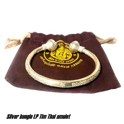 $29.99 • Buy Silver Bangle LP Tim Thai Amulet Rahan Rai Temple Magic Power Talisman OLd Rare