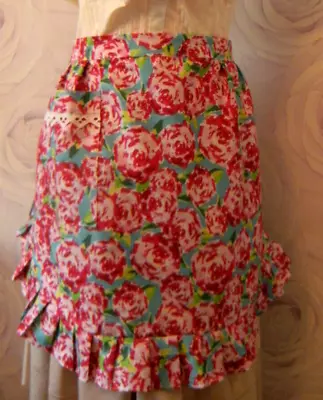 100% COTTON WAIST APRON With PATCH POCKET ~ FRILLED  HALF APRON ~ VINTAGE STYLE • £9.99