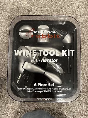 Original Rabbit 6 Pc Silver Wine Tool Kit With Aerator Metrokane #6405 • $18