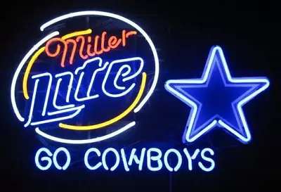 Neon Light Sign Lamp For Miller Lite Beer 24 X20  Dallas Cowboys Go Cowboys • $214.98