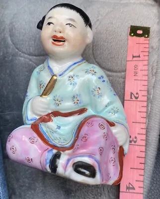 Vintage Japanese Porcelain Sitting Child With Scroll Figure 3.5 Inches Japan Art • £29