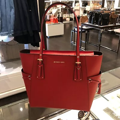 Michael Kors Voyager East West Mk Signature Tote Shoulder Bag - Flame Red • $131