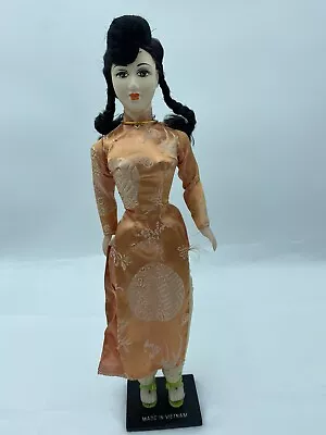 Vietnamese Lady Doll In Peach Traditional Dress With Green High Heel Sandals • $20