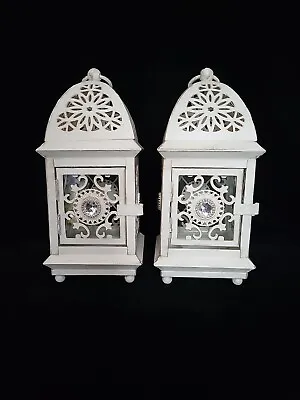 Pier One Moroccan Style Metal Lanterns Set Of Two. With Glass Walls. Cream  • $20.89