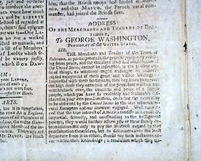 Baltimore Merchants Letter To George Washington W/ Sign Response 1793 Newspaper • $66