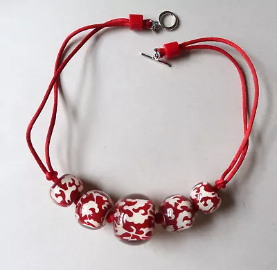 Zsiska Hand Crafted Red & Cream Oversized Resin Bead Necklace: 51.5cm Long • $36