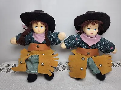 Pair Of Vtg SPRINGFORD 5   Miniature Porcelain Face Dolls Cowboys Chaps Hats • $11.70