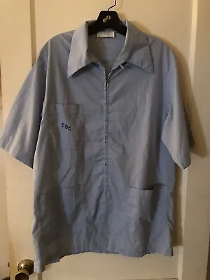 Vintage Barber Shirt Embroidered Zip Up Ready To Wear Uniform Size 42 Baby Blue • $35