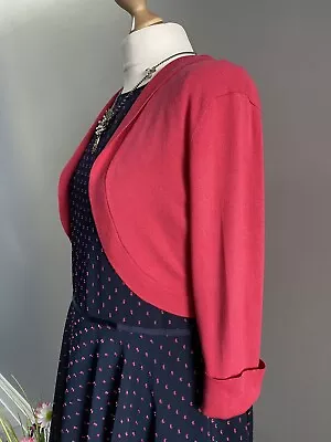 Coast 14 Bolero Shrug Fine Knit Raspberry Pink Shawl Collar 3/4 Sleeves BNWT • £28