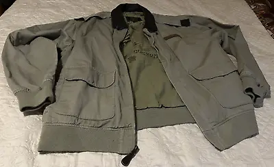 CockPit Flight Bomber Jacket A-2 USA Mens Size L Cotton Leather Collar Aviator • $65
