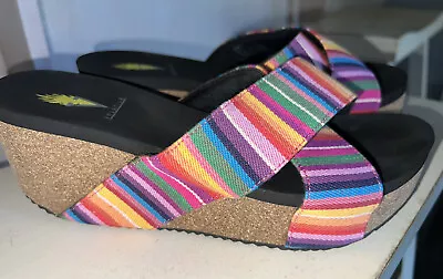 Volatile Rainbow Fabric Cork Wedge Sandal Size 7 • $19.99