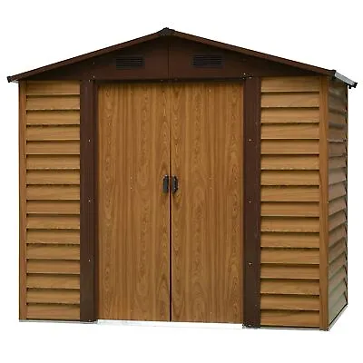 Outsunny 7.7x6.4ft Garden Shed Wood Effect Tool Storage Sliding Door Wood Grain • £331.99