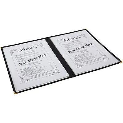 American Style Menu Cover Holder A4 4 Sided Black Gold Corners Clear Heavy Duty • £3.95