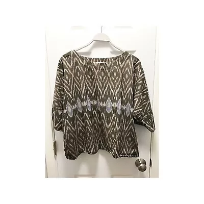 J. Jill Pure Jill Ikat Cotton Oversized Top Shirt Women’s Small Brown & Blue • $18.99