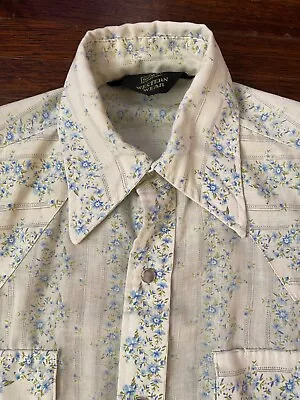 Vintage SEARS Western Wear White Floral Blouse With Pearl Snaps Size XS • $30