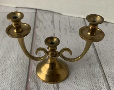 Vintage Brass Small Candelabra 3 Arm 1/8  Tiny Candle Liards Ltd Made In India • $12