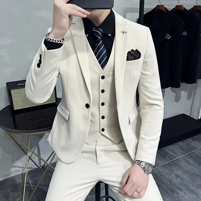 3PCS Suit Men's Dress Blazer Jacket Vest Pants One Button Wedding Tuxedos Formal • $110.22