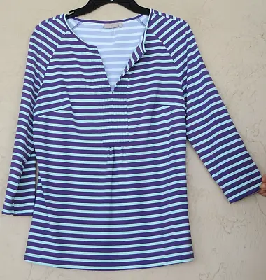 Ellie Kai Sz 6 Purple Mint Green Stripe Liquid Knit Top Blouse Nylon Spandex • $12.99