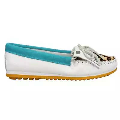 $44.99 • Buy Minnetonka 4327-TRQ Womens Kilty Plus Leopard Moccasins  Flats Casual   - White