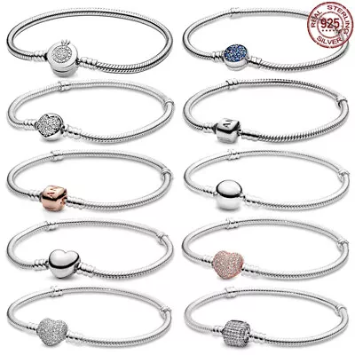 Women Snake Chain Bracelet Heart Clasp Bangle 925 Sterling Silver Bracelets 1Pc • $12.25