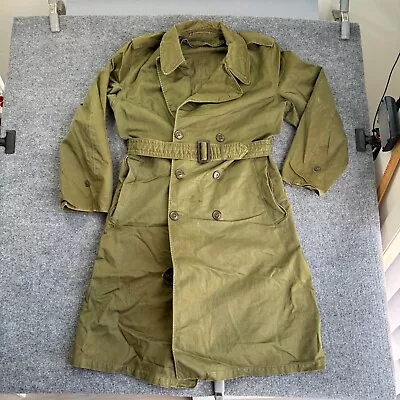 VINTAGE Military BDU Trench Coat Men Medium Regular Green 1950s 50s Belted Korea • $38.65
