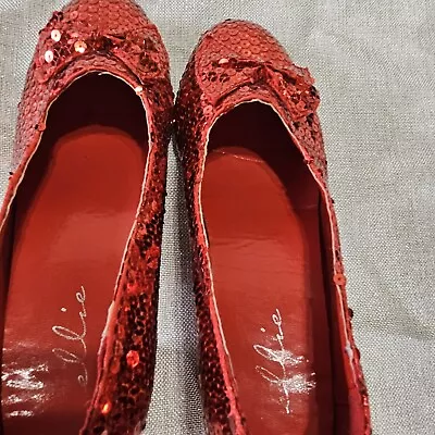 Ellie Shoes Dorothy Ruby Red Slippers Sequins Costume 2  Heels Shoes Size 6 • $20.23