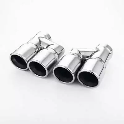 Pair 2.5  In Quad 3  Out Exhaust Tips Staggered Slant Cut Resonated SS304 • $245.26