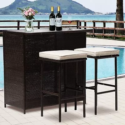 3-Piece Patio Bar Set Outdoor Wicker Bar Set All-Weather Rattan Bar Table Set • $167.77