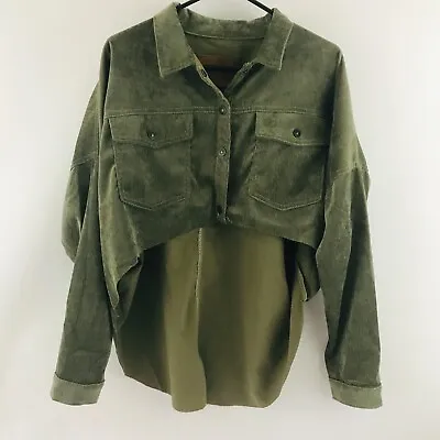 BBJ Jacket Size Large Green Snap Buttons Distressed High Low Cut Out Light NEW • $6.99