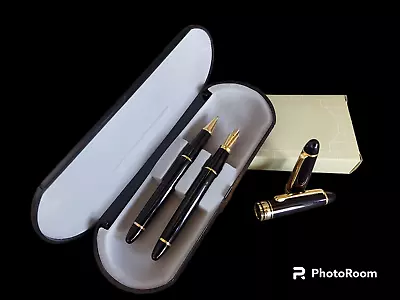 Vintage Fountain Pen Iridium Point Germany & Roller Ball Pen Gift Set Gold Nib • $19.99